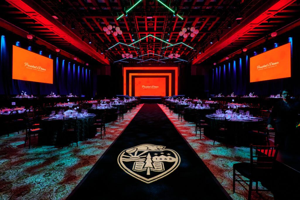 An image of multiple LED Walls at the Portland Art Museum for the OHSU President's Dinner in 2024.