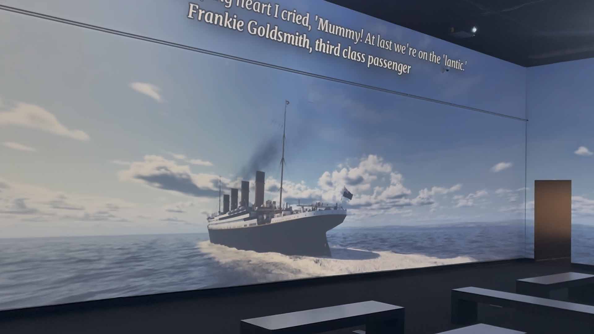 Immersive ship-at-sea projection inside OMSI’s TITANIC: The Artifact Exhibition in Portland.